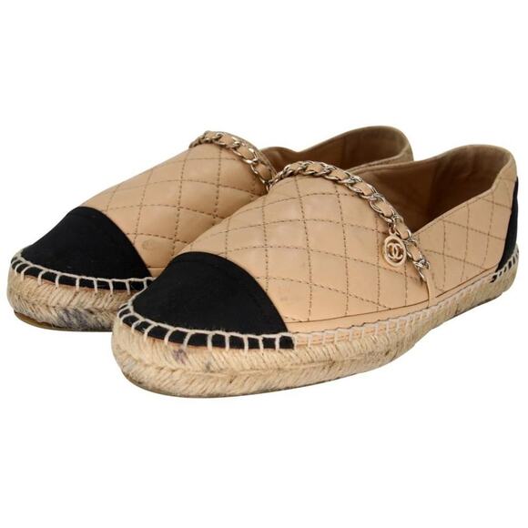 Chanel Espadrille 37 Diamond Quilted Leather Chain Flats CC-0322N-0078 - Picture 4 of 12